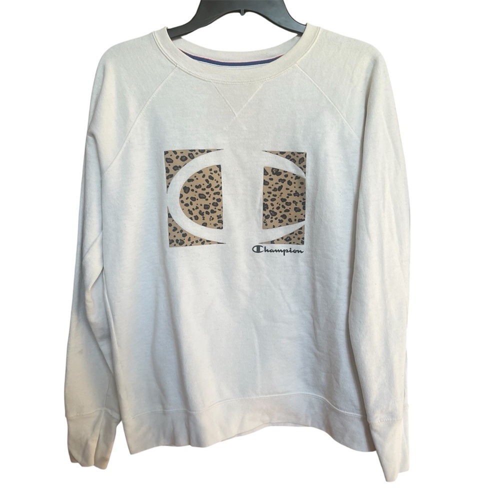 Champion Cheetah Animal Print Beige Sweatshirt Pullover Women’s Size Large L